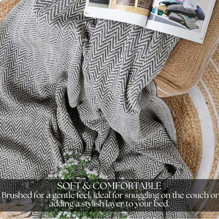 Homadorn All Season Cotton Weaved Throw Blanket Colour Grey