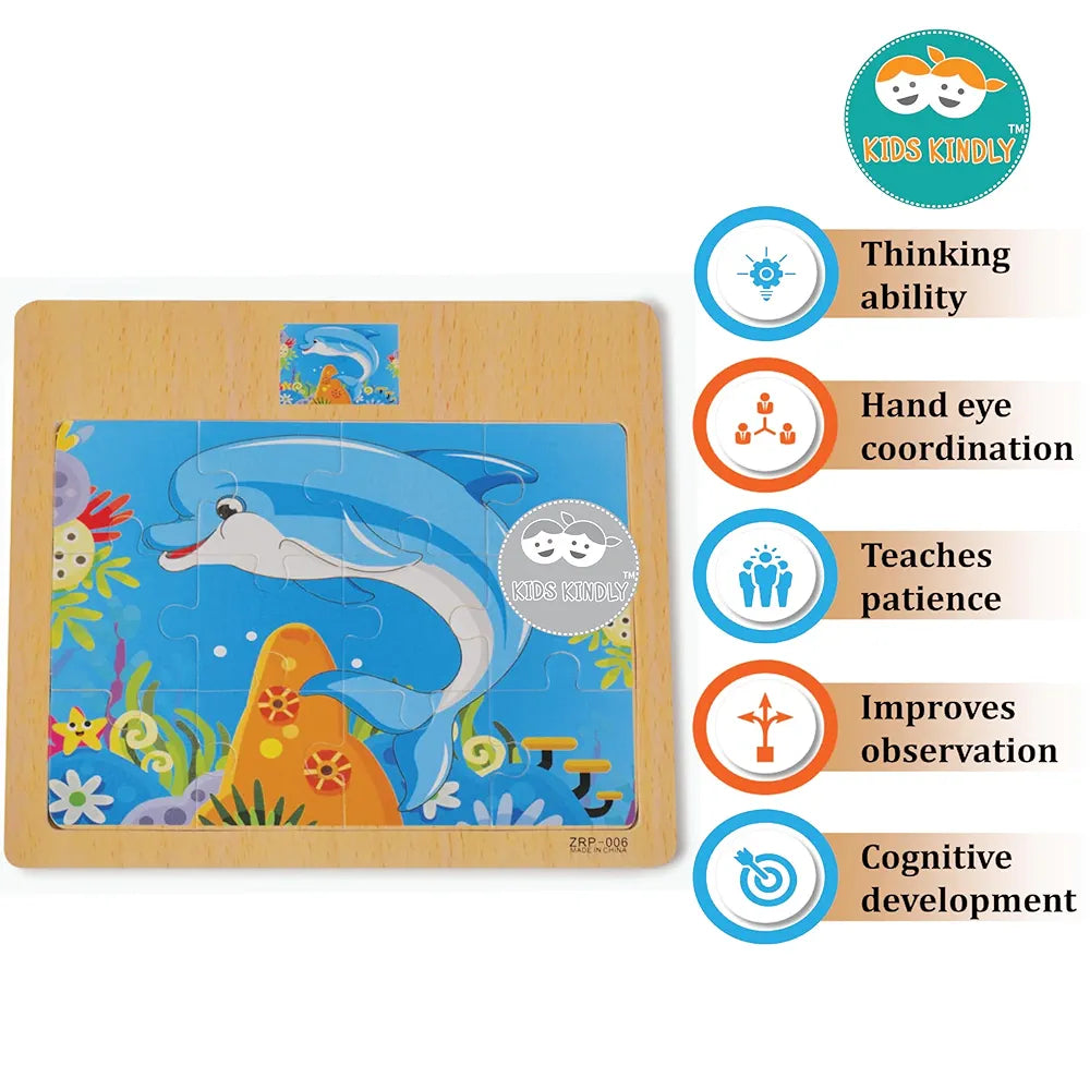 KIDS KINDLY Wooden 12 Piece Jigsaw Puzzle for Kids, Animals & Vehicle Theme Game, Promotes Fine Motor Skills, Improve Hand-Eye Coordination, Puzzle Game for Kids - 3 Years+  Random Design