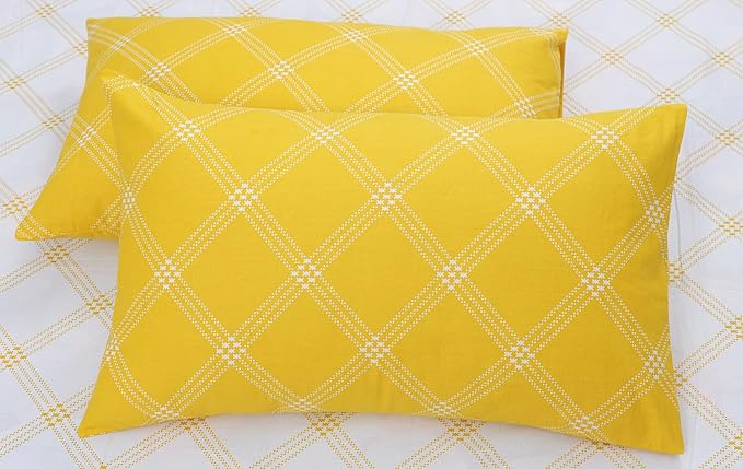 Huesland by Ahmedabad Cotton 186 Tc Bedsheet for King Size Bed With 2 Pillow Covers | White & Yellow