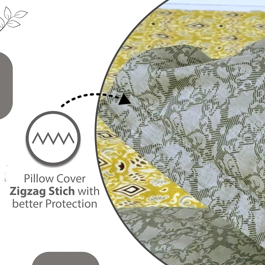 Divine Casa 144 TC 100% Pure Cotton Single Bedsheet with 1 Pillow Cover Ikat Diamond Print Colour Mustard Yellow