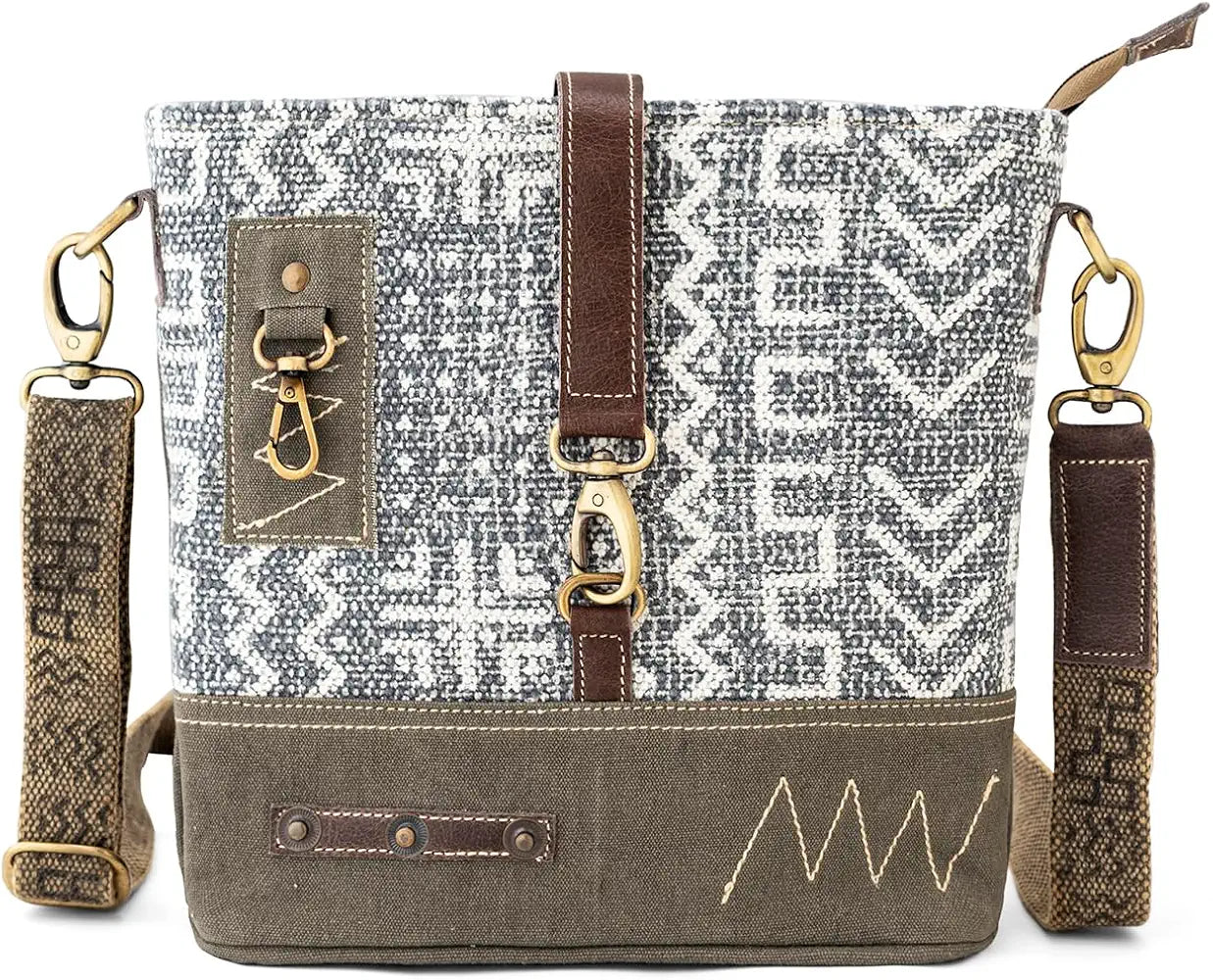 Goatter Cotton Dari And Leather Material Messenger Sling Bag For Women - Green
