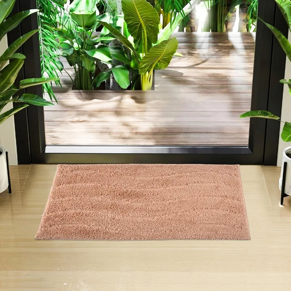 Kuber Industries Waves Shape Velvet Entrance Door Mat Light Brown