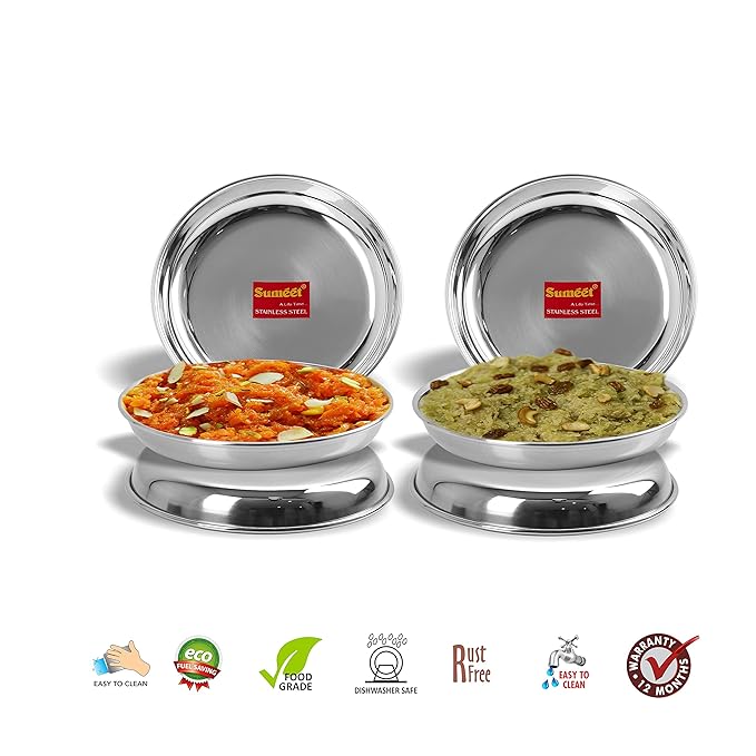 Sumeet Stainless Steel Heavy Gauge Small Halwa Plates 14.5cm Dia Set of 6pc