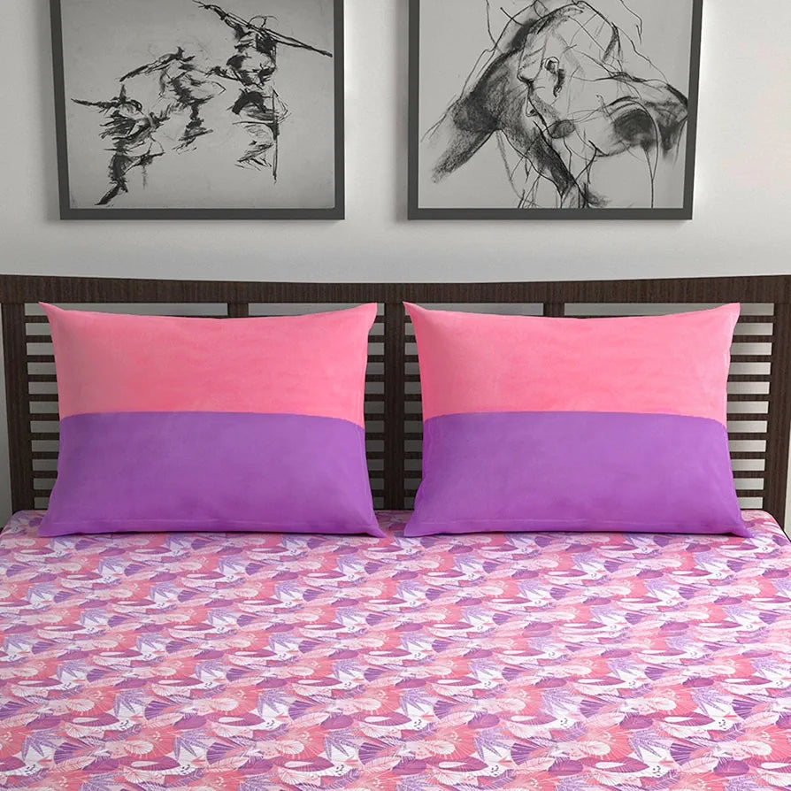 Divine Casa 144 TC Pure Cotton Double Bedsheet with 2 Pillow Covers Floral Paisley Colour Lavender Pink