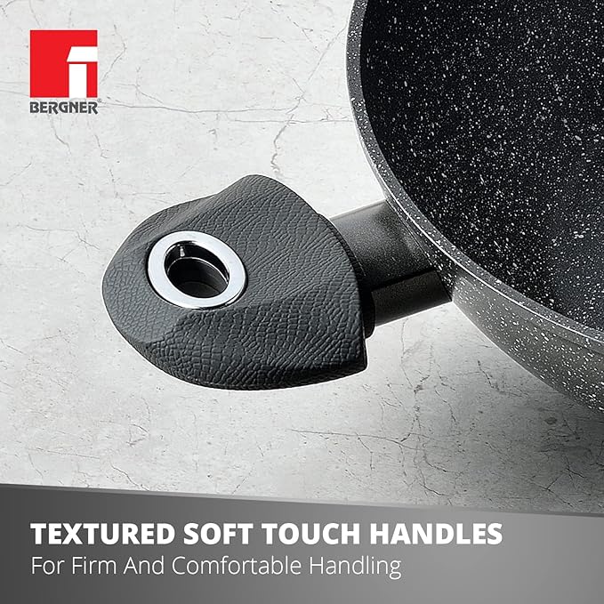 Bergner Orion Nonstick 24 Cm Shallow Kadai | Glass Lid | 2.3 Litres