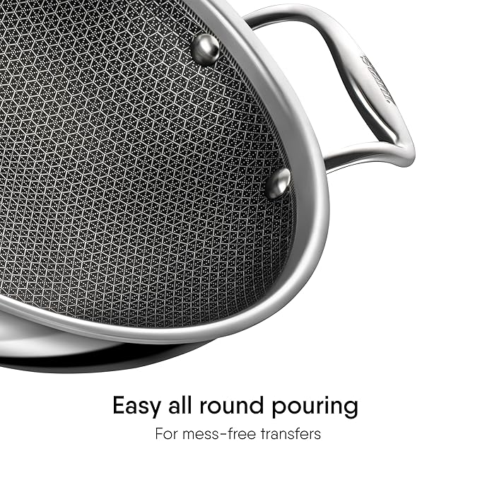 Stahl Artisan Hybrid Triply Non Stick Kadai With Lid, Stainless Steel Kadai for Cooking | Induction & Gas Stove Compatible | 2.4 L | 24 Cm