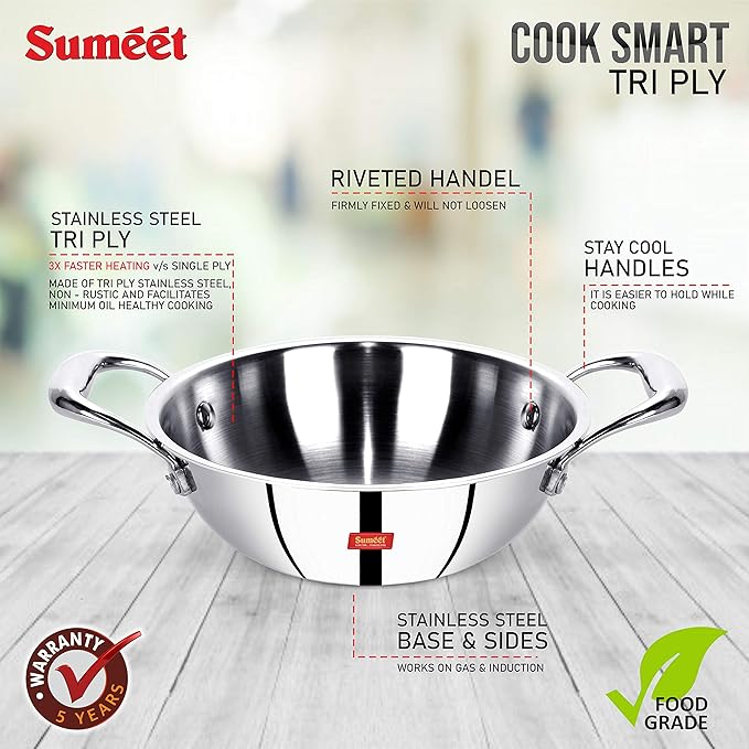 Sumeet Cook Smart TriPly SAS Kadhai - 1.5Ltr - 20Cm