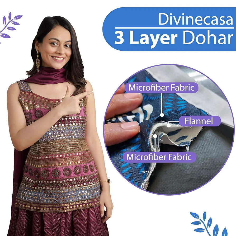 Divine Casa 120 GSM Microfiber Double Dohar Soft & Lightweight Throw Blanket Leaf Pattern Colour Aquarius Purple