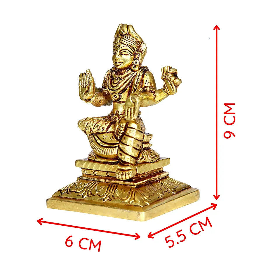 anciently Balambika Idol Brass Small | Premium Finish Balambigai Statue Square Base | Small Bala Tripura Sundari Idol, 9cm Height, Gold Colour