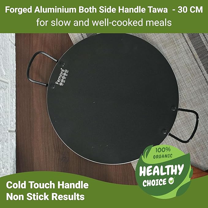Femora Foged Die Cast Aluminium Non Stick 30 Cm Dosa Tawa With Both Side Handle | Granite Finish | Induction & Gas Ready