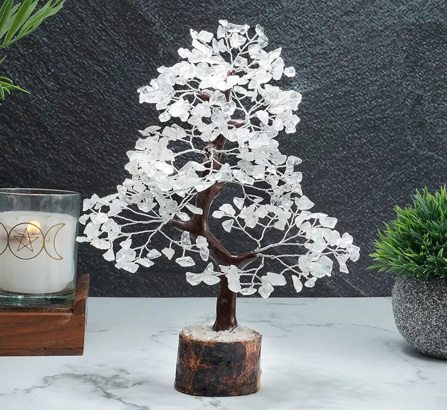 HindCraft Clear Quartz Crystal Tree Silver Wire 10-12 inch