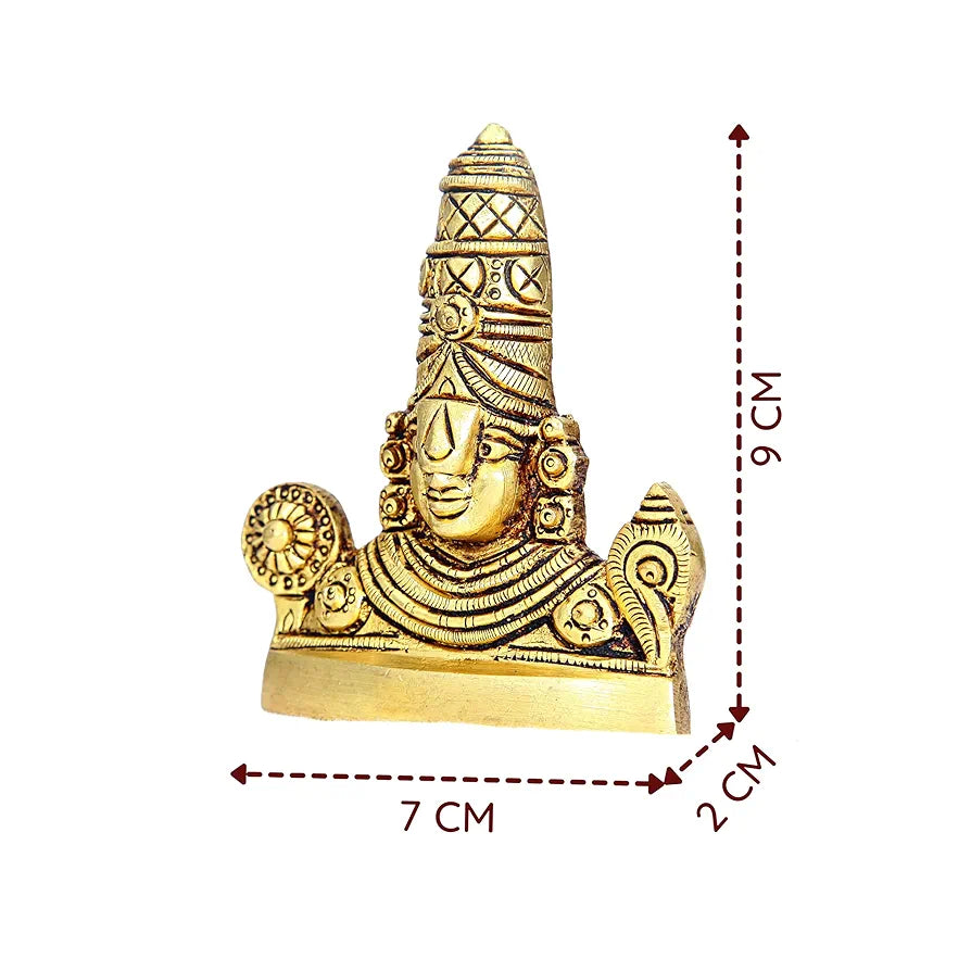 anciently Balaji face Wall Hanging Small | Small Lord Balaji Face Wall Hanging | Tirupati Balaji Face Wall Hanging Metal, Brass, 9 CM Height, Gold Colour, 1 Piece