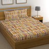 Huesland by Ahmedabad Cotton 144 TC Cotton King Size Bedsheet with 2 Pillow Covers - Orange, Green & Brown
