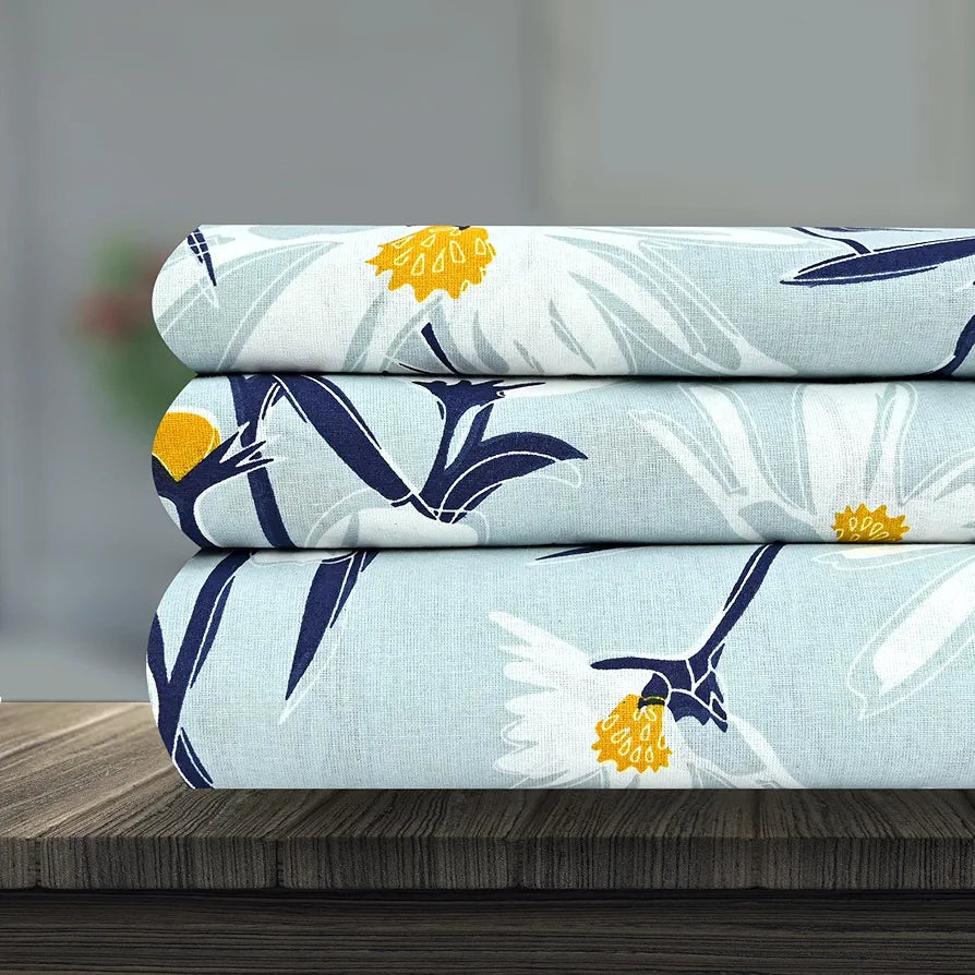 Divine Casa 100% Cotton Bedsheet for Single Bed, 144 TC Bedsheet Single Size Bed Cotton with 1 Pillow Cover Colour Aqua Bloom