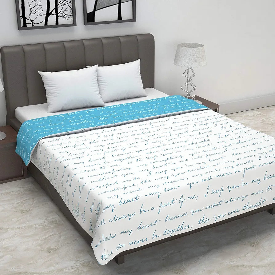 Divine Casa 120 GSM Microfiber Double Dohar Soft & Lightweight Throw Blanket Typography Pattern Colour Blue Topaz