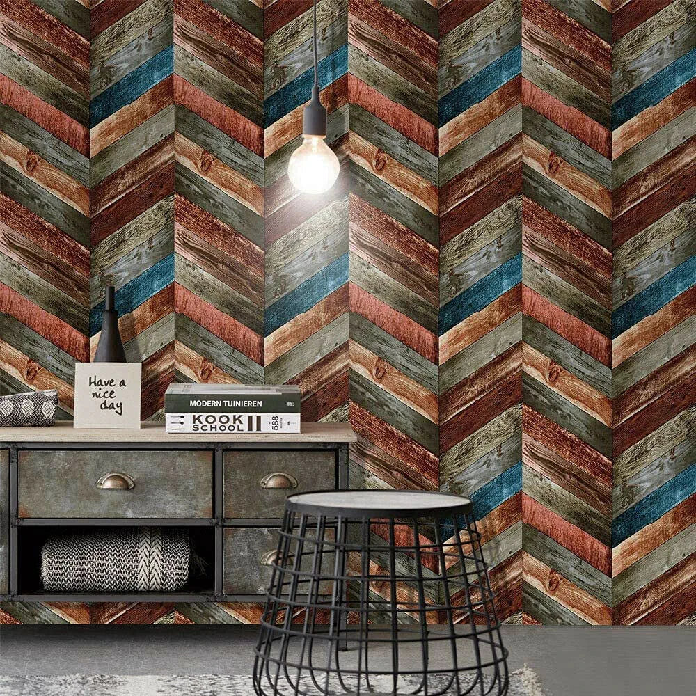Indian Royals Wooden Strip Abstract Themed Pvc Vinyl Self Adhesive Wallpaper Wooden Strip Wallpaper