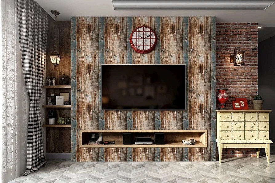 Jaamso Royals Blue and Brown Wood Wallpaper for Furniture Pvc Vinyl Self Adhesive Peel and Stick Wallpaper