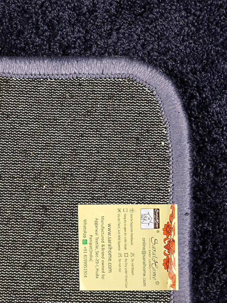 Saral Home Neo Shaggy Yarn Anti-Skid Round Mats Colour Navy Blue