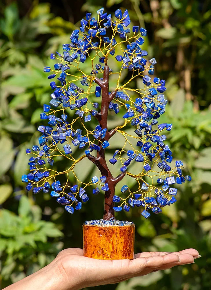 HindCraft Lapis Lazuli Crystal Tree Golden Wire 10-12 inch