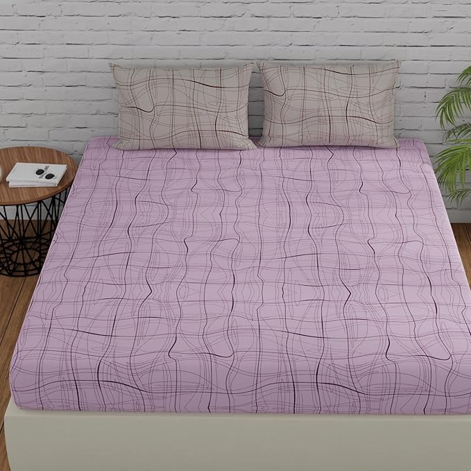 Huesland by Ahmedabad Cotton 144 TC Cotton Bedsheet for Double Bed King Size with 2 Pillow Covers | Orchid Bouquet & Harbor Grey