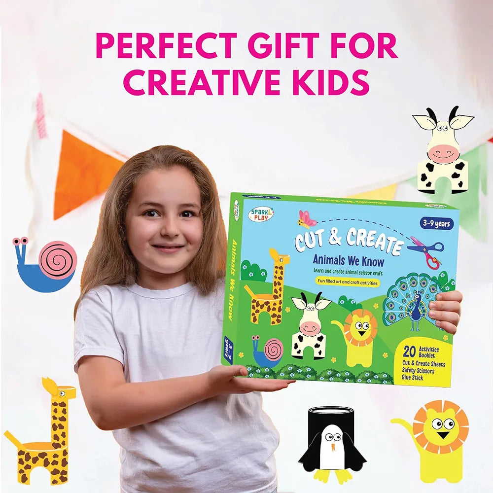 SparkLPlay Scissor Skills Activity Book for Kids Ages 4 to 9 | 18 Fun DIY Cutting Activities | Art & Craft Kit | Creative Learning Toy | Snip Snip | Gift for Girls & Boys 