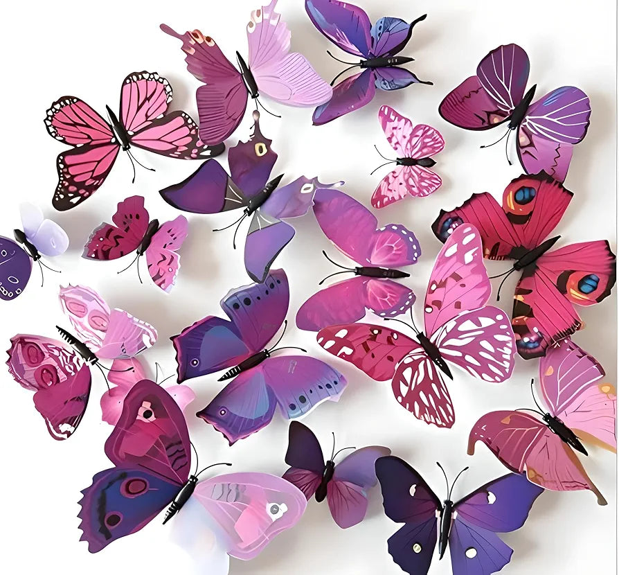 Jaamso Royals 3d Butterfly Stickers for Wall Decoration Items Purple