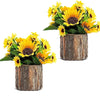 Wood Artificial Flowers Fake Flowers/Mini Potted Artificial Plants with Bark Pot Small Indoor Yellow