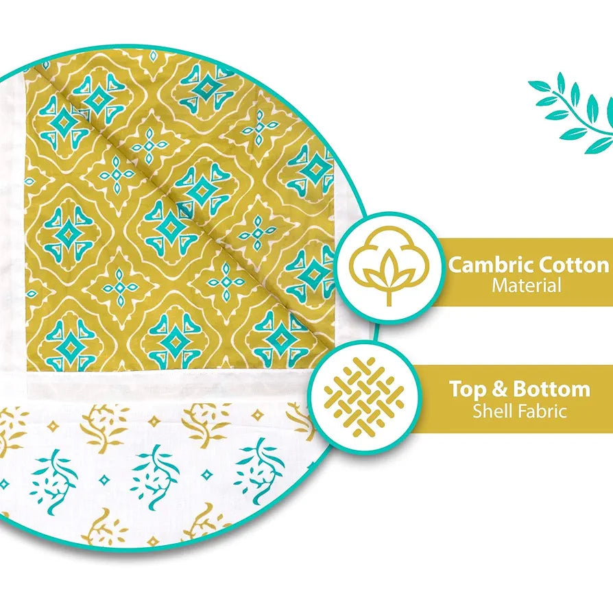 Divine Casa 120 GSM Cotton Reversible Dohar Single Bed Size Jaipuri Abstract Printed Cotton Blanket TC - 120 Colour Warm Olive and White