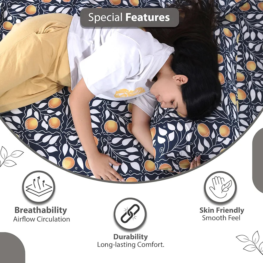 Divine Casa 100% Cotton 144 TC King Size Bedsheet with 2 Pillow Covers Colour Navy & Orange