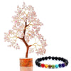 Reikved Rose Quartz Pink Crystal Gemstone Bonsai Money Tree with Chakra Bracelet