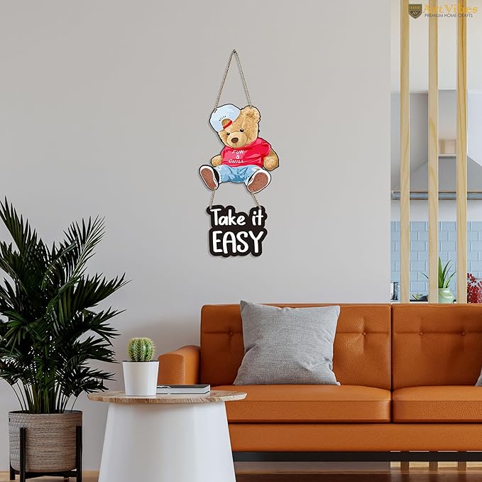 Artvibes Cute Teddy Wooden Wall Hanging With Quotes for Home Decor | Modern Decoration | Artworks Wall Hangings