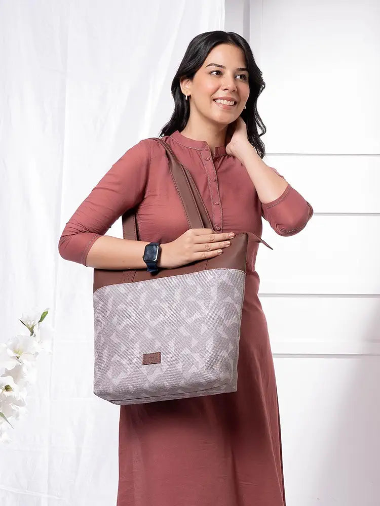 Zouk Printed Women's Jute Handcrafted & Leather Everyday Tote Bag
