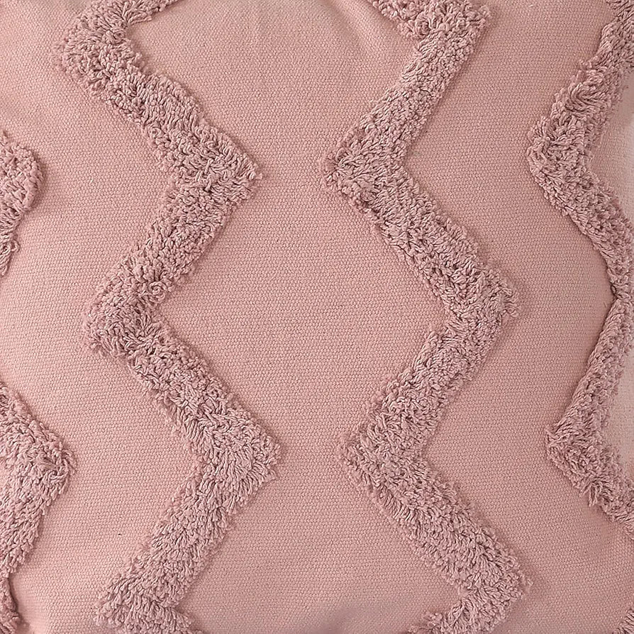 Sashaa World Salmon Pink Chevron Tufted Cushion Cover With Tassels