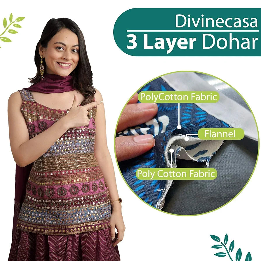 Divine Casa Glace Cotton 120 GSM Reversible Lightweight Printed Single Bed AC Dohar Blanket Quilt Colour Yellow and Blue TC - 120