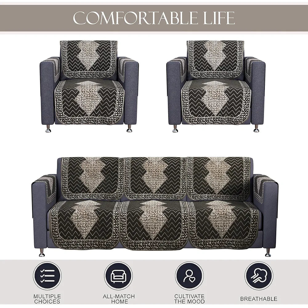 Kuber Industries Set of 16 Fully Covered Sofa Cover 5-Seater Stone Mayur Dark Grey & Brown