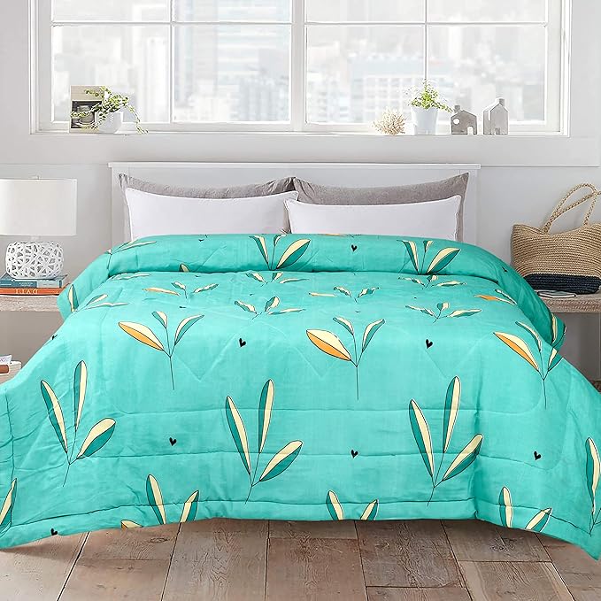 Bsb Home 2nd Gen 220 Gsm Microfiber Reversible Ac Comforter blanket For Winter King Size Double Bed (230X250 cm, Blue Flower)