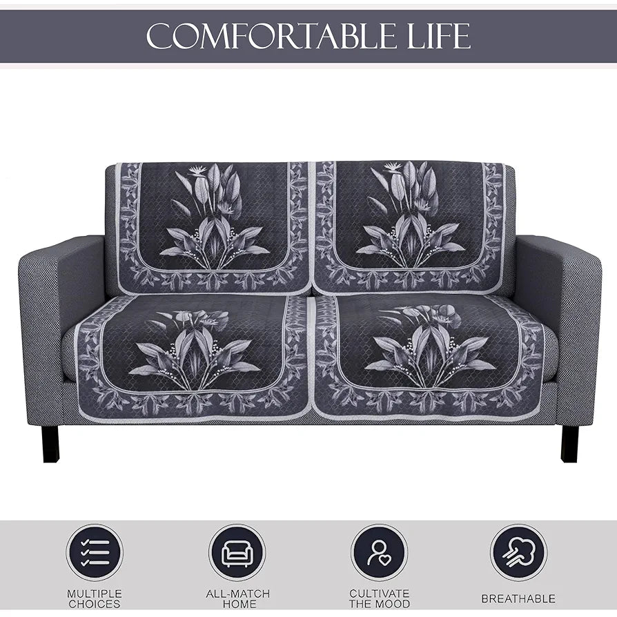 Kuber Industries Set of 4 Net Durable 2 Seater Sofa Covers Leaf Dark Grey & Lilac