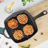 Solara Premium Pre-seasoned Cast Iron Grill Pan With Long Handle | 24 Cm | Induction Friendly | Toxin-free Tandoor Grill Pan