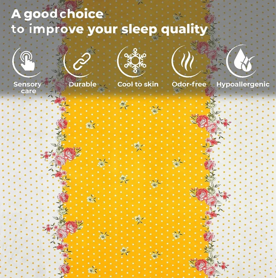 Fresh From Loom Double Bedsheet King Size Microfiber Rotary Printed with 2 Pillow Covers 144 TC Yellow White