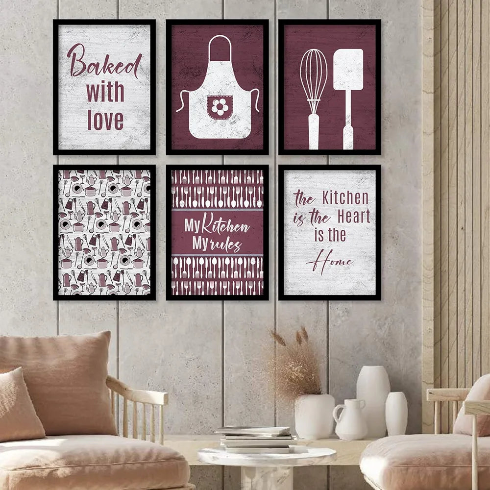 Kotart Baked With Love Restaurant Quotes Posters with Frame for Kitchen Wall Decoration