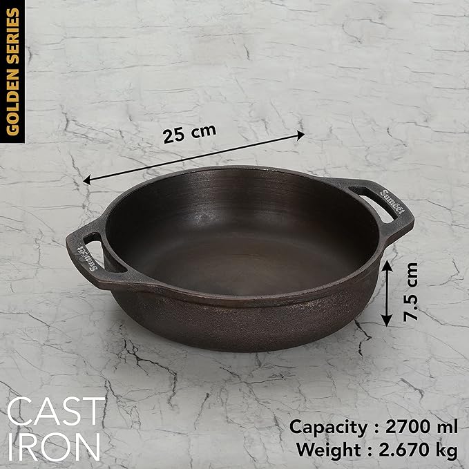 Sumeet Super Smooth Gold Series Pre Seasoned Cast Iron Kadai 2.7 Ltr 25cm 2.670 kg