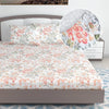 Divine Casa 144 Tc Cotton Floral Print King Size Double Bed Elastic Fitted Bedsheet With 2 Pillow Cover Colour Galaxy Peach