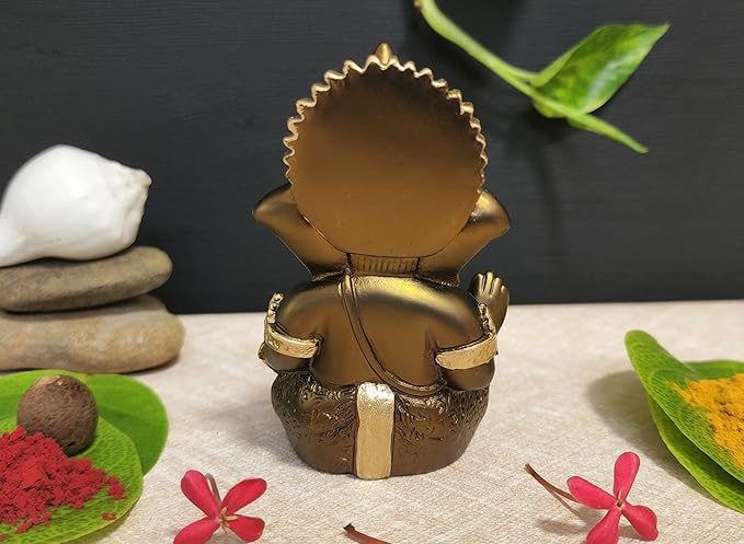 Gold Art India Handcrafted French Brown Mukut Ganesha Idol Perfect for Car Dashboard Home or Office