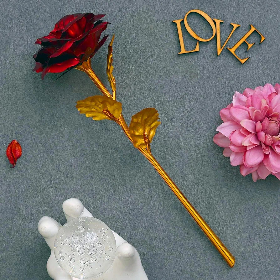 Golden Red Rose Flower Showpiece