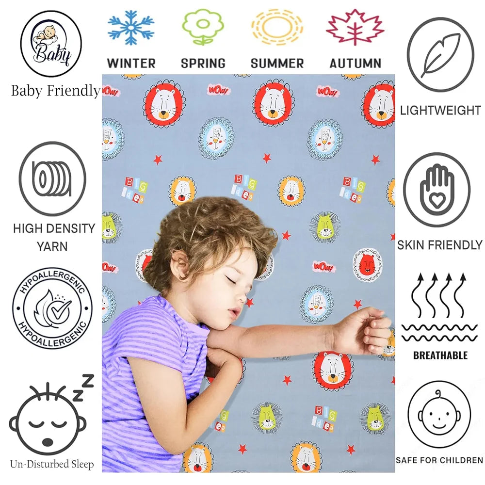 Fresh From Loom Glace Cotton 300 tc Wrinkle Free Soft Hypoallergenic Elastic Fitted Cartoon Printed Bedsheets For Kids With 1 Pillow Jungle Blue Smallsingle