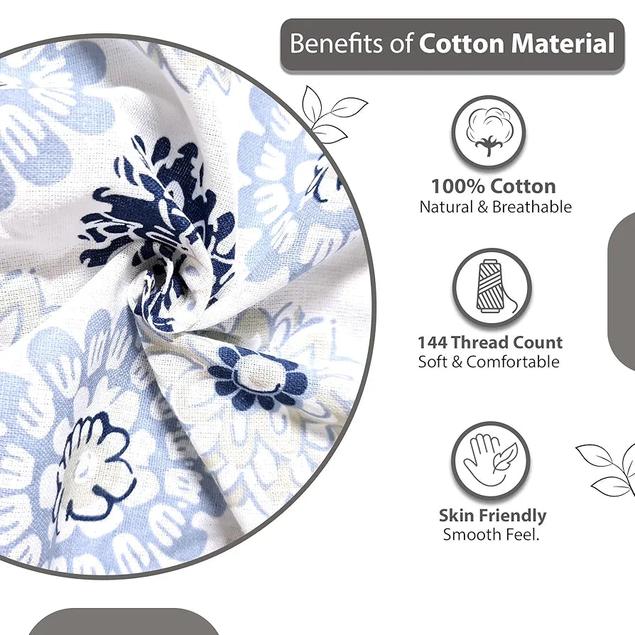 Divine Casa 144 TC 100% Cotton Bedsheet for Double Bed with 2 Pillow Cover Colour Blue Beige