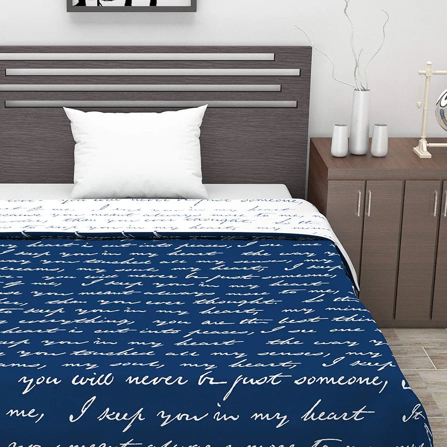 Divine Casa Microfiber 120 GSM Single Bed Dohar Navy Blue Typography Print Lightweight Reversible AC Blanket