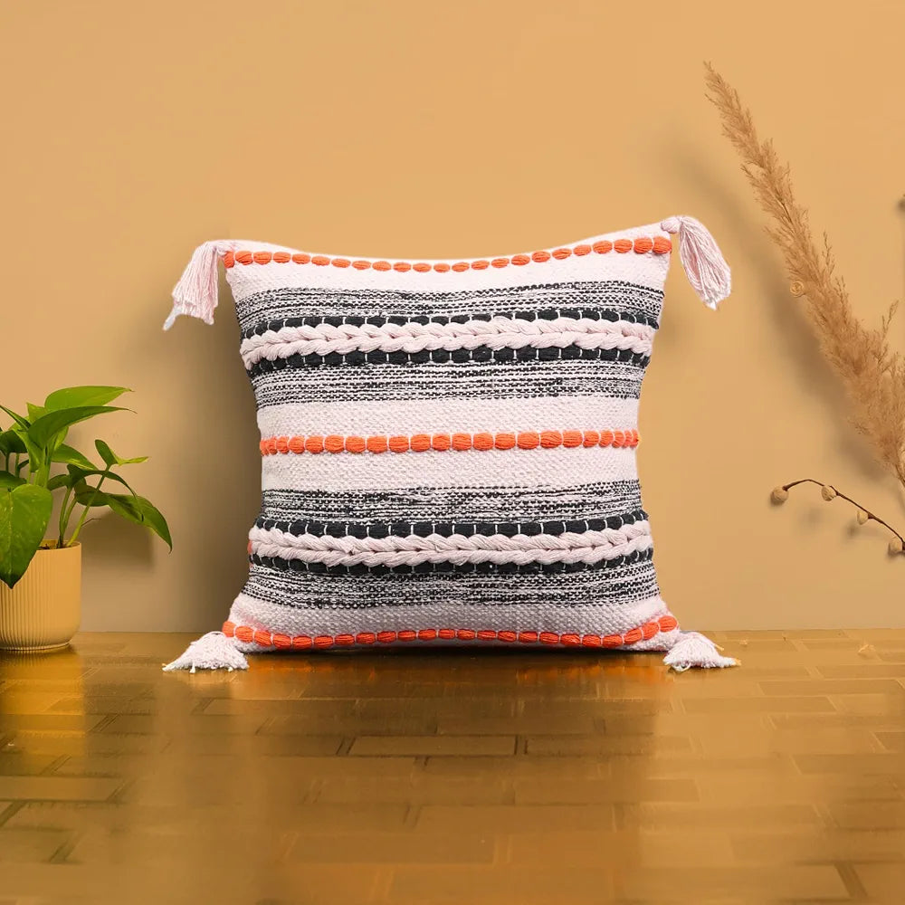 Sajavat Home Cotton Cushion Cover Colour Beige & Orange