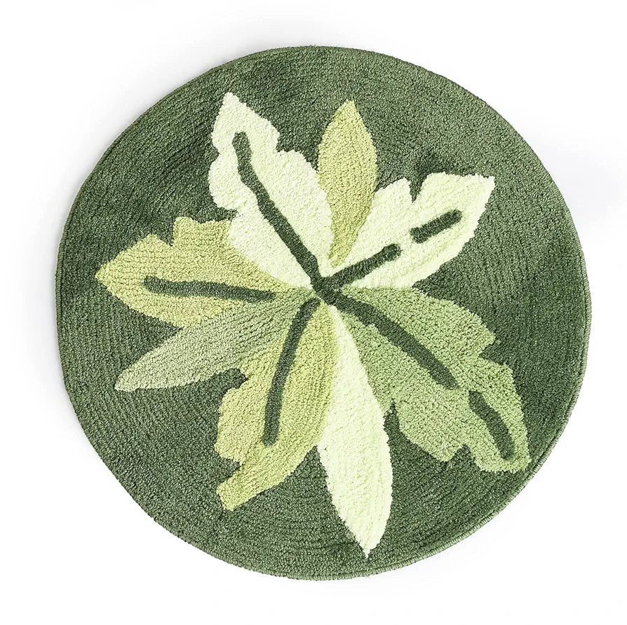 Saral Home Easy Living Soft Cotton Anti-skid Round Leaf Design Bathmat Colour Green