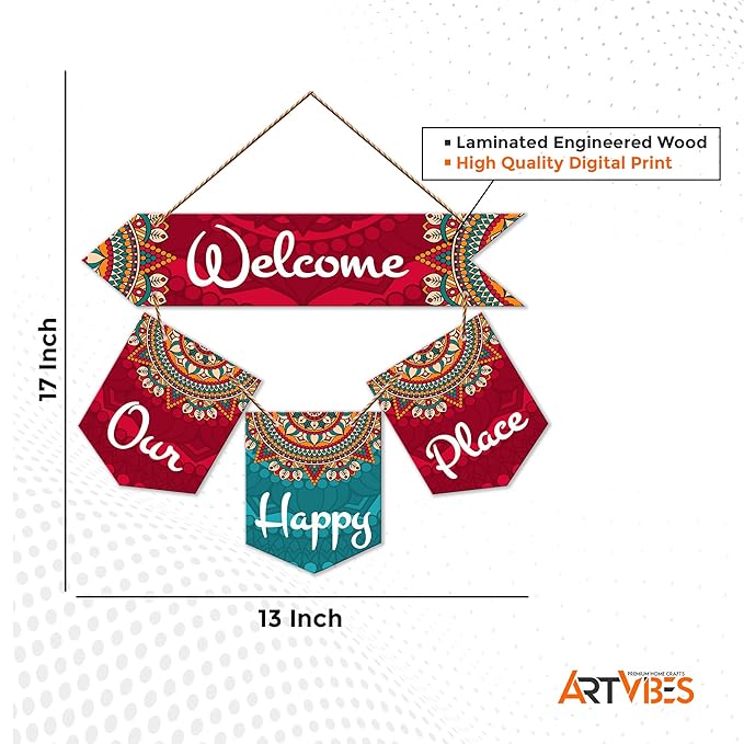 Artvibes Welcome Quote Decorative Wall Art Mdf Wood Wall Hanger for Living Room | Modern Artworks Hangings